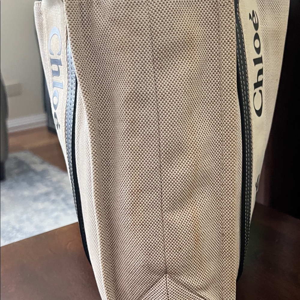 Authentic CHLOÉ Beige and Navy/black Leather Trim Canvas Tote Bag - Picture 13 of 17